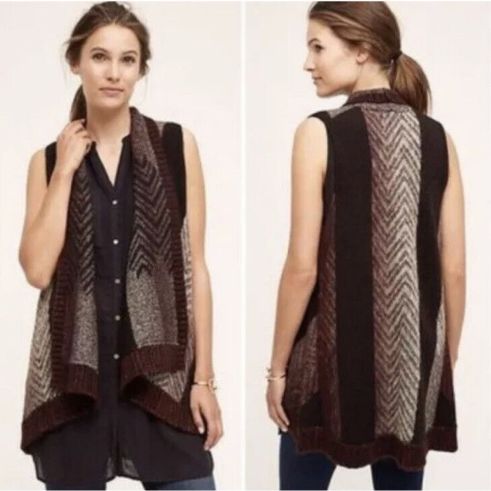 Anthropologie Sleeping on Snow Wool Blend Open Front Cardigan Vest Size S/M Boho